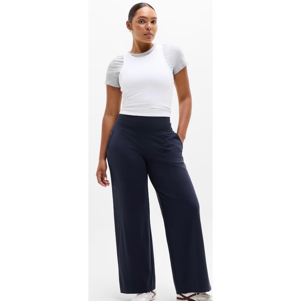 Athleta Womens M Navy Blue Venice High Rise Wide Leg Pants Stretch Pockets